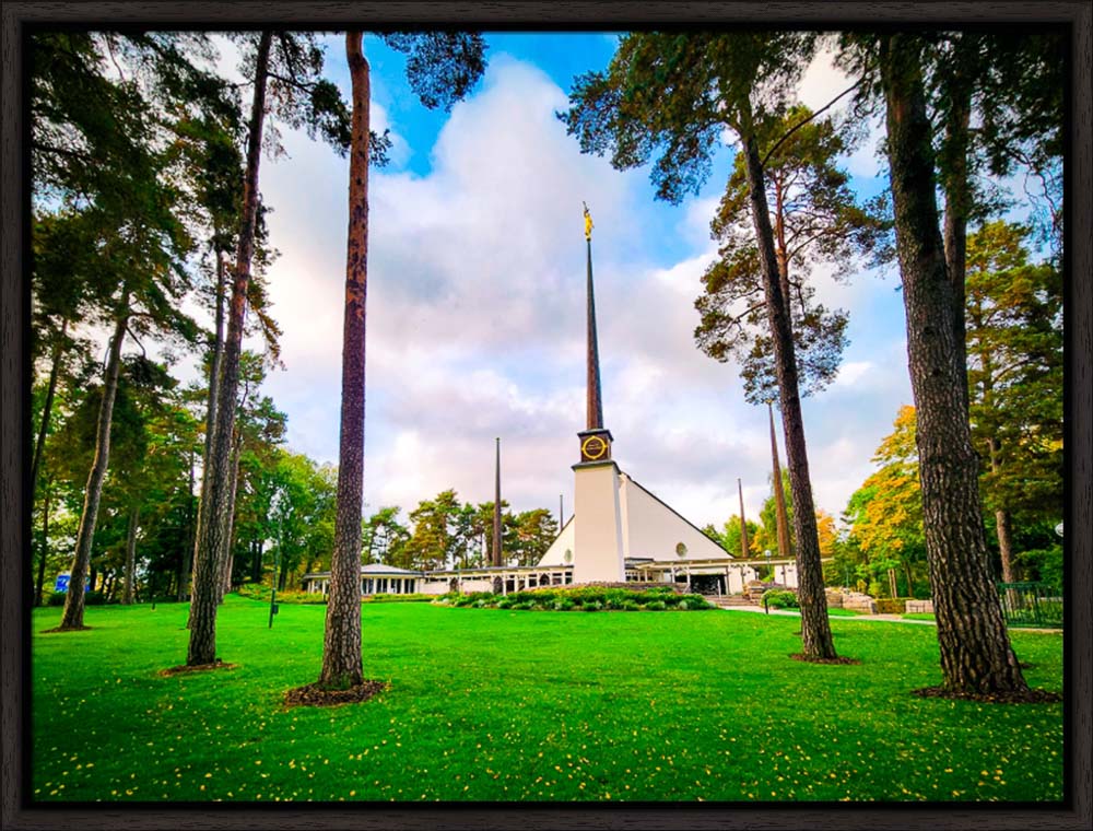 Stockholm Sweden Temple - Through the Trees - framed giclee canvas