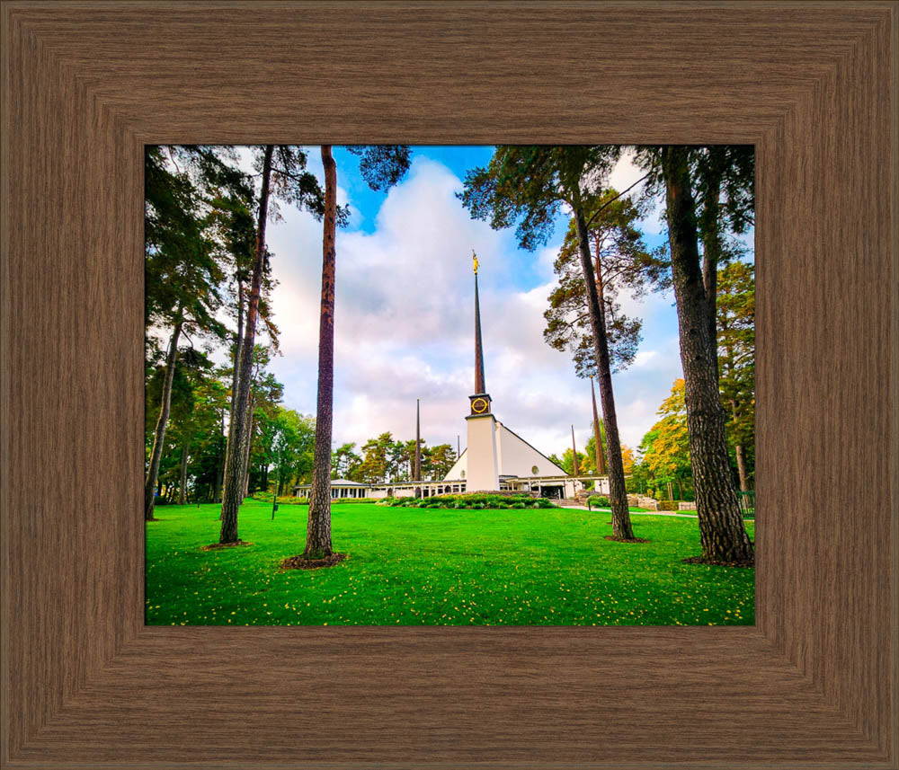 Stockholm Sweden Temple - Through the Trees - framed giclee canvas