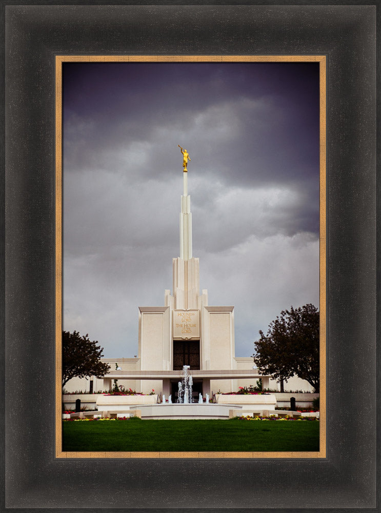 Denver Temple - Stormy Fountain by Scott Jarvie