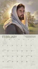 February page of ‘I Am The Way’ 2025 calendar featuring the artwork ‘Dawning of a Brighter Day’ depicting Jesus in peaceful nature