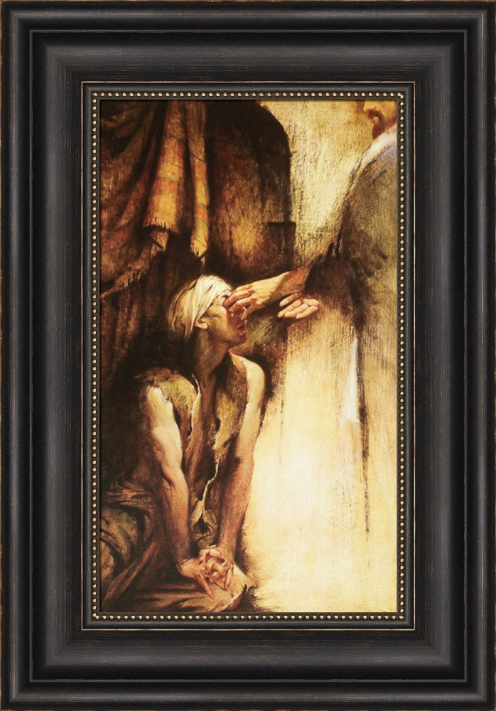He Anointed the Eyes 15x22 framed sealed print bronze frame