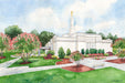 Watercolor painting of the Raleigh North Carolina Temple.