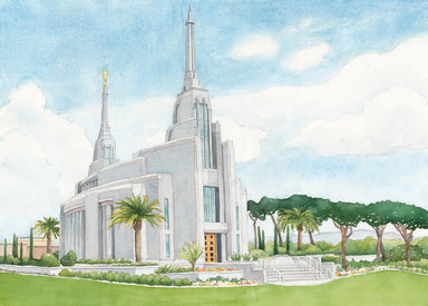 Watercolor painting of the Rome Italy temple. 