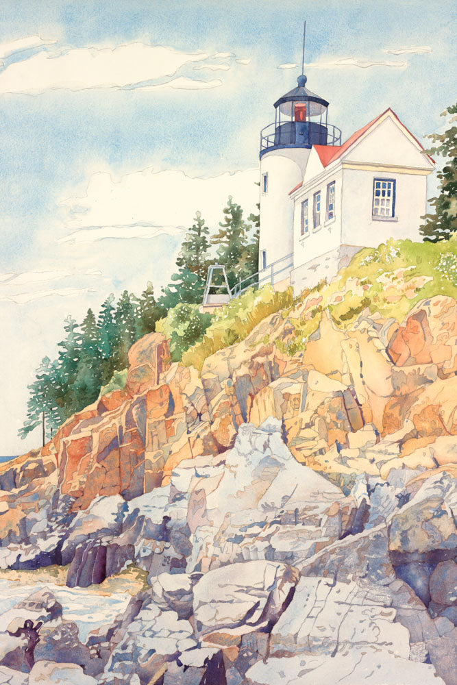 Watercolor painting of a lighthouse symbolizing the light of the world. 
