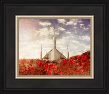 Boise Idaho Temple with Red roses. 
