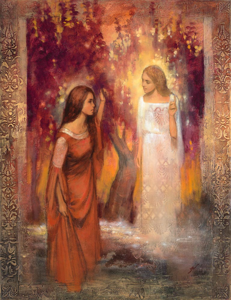 Angel appears to Mary to inform her she will bear the son of God. 