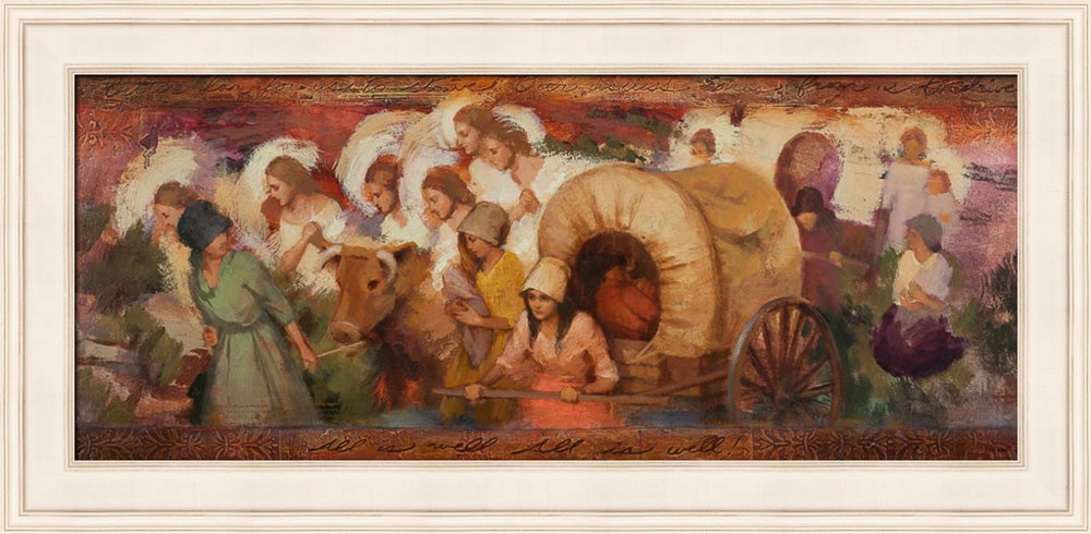 Angels helping women pioneers pull handcarts across the plains. Art 7