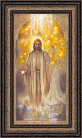 Jesus standing in front of the tree of life, holding the fruit of the tree. Art 10