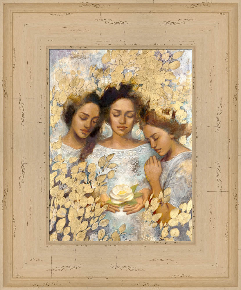 First Blossom - Gold by Annie Henrie Nader - 10.75x14.25 - canvas - cream frame (Outside Dimension 17.25x20.75)