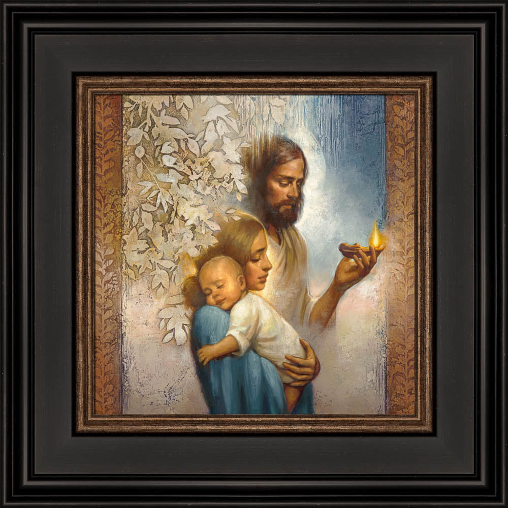 Mercy's Light 14x14 framed textured print dark brown frame