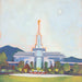 Painting of the Mount Timpanogos Temple with blue skies. 