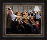 A family partaking of the sacrament at church with Jesus holding the tray.  Art  7