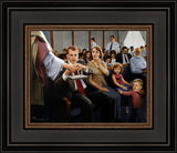 A family partaking of the sacrament at church with Jesus holding the tray.  Art  9