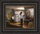 Two sister missionaries, one looking in mirror with armor in her reflection. Art 7