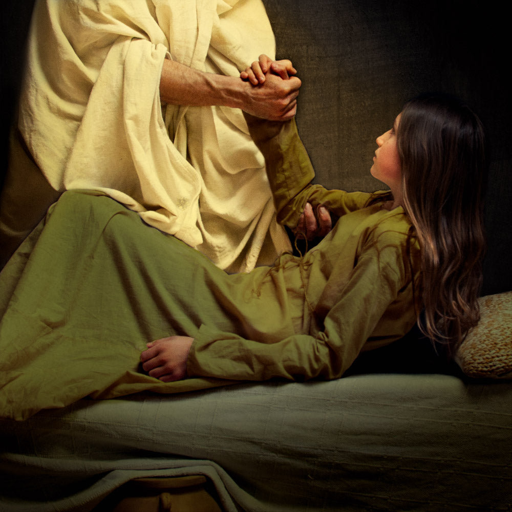 Christ taking a young girl by the hand and commanding her to rise.