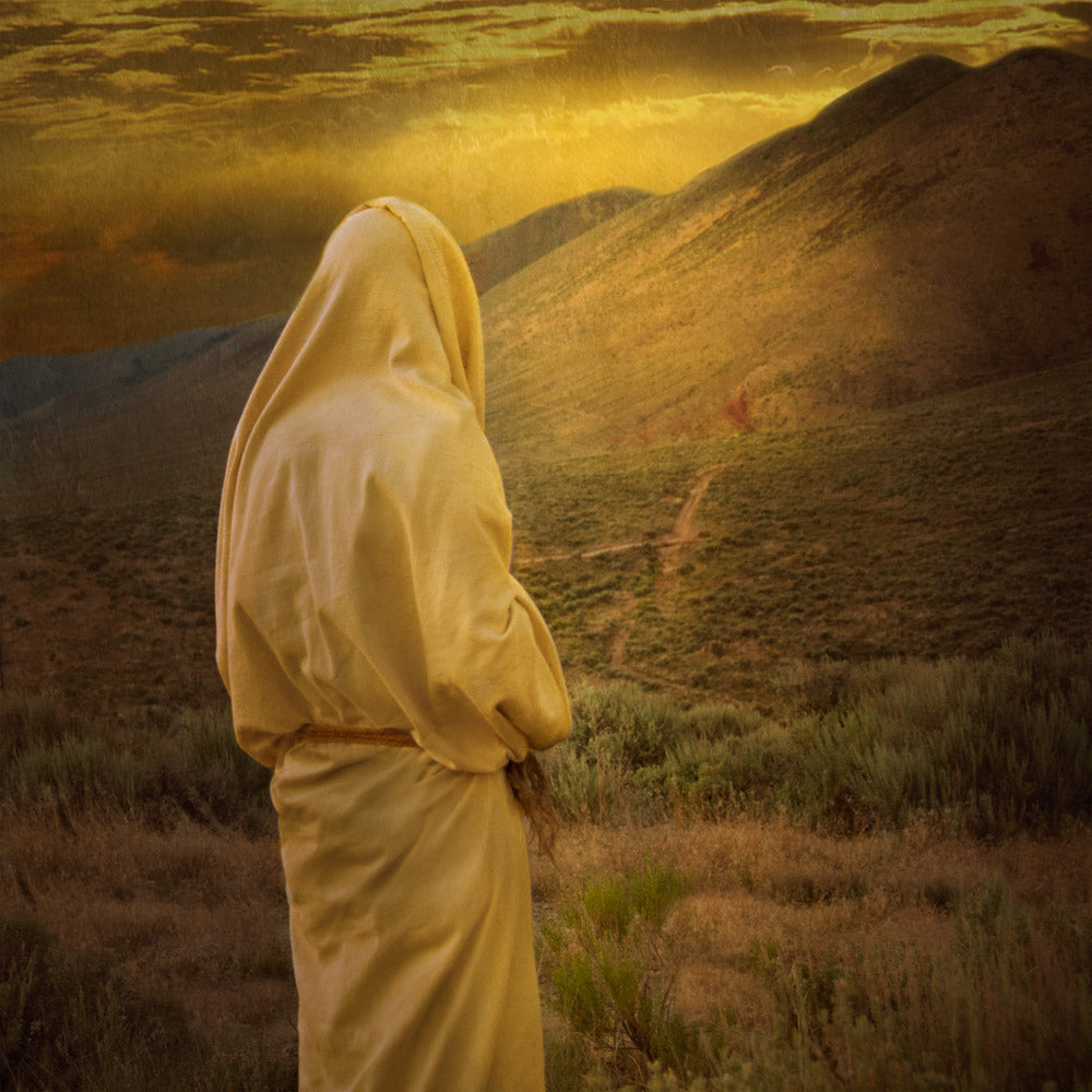 Jesus Christ facing the wilderness where He fasts for forty days. 