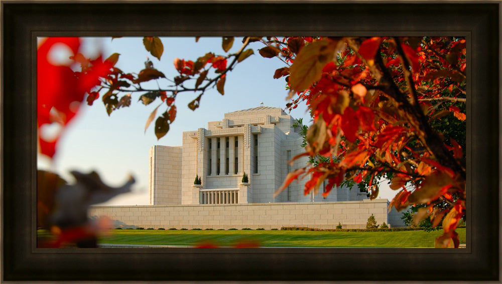 Cardston Temple - Fall Leaves by Hank deLespinasse