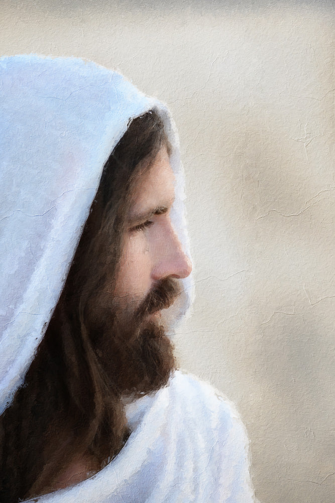 Portrait of Jesus gently weeping.