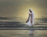 Jesus walking calmly across ocean waves.