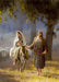 Joseph leading pregnant Mary on a donkey. 