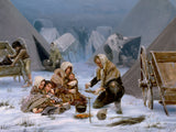 Marten Handcart company; family in blankets huddled around a fire.