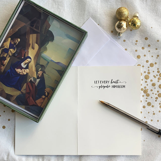 A beautifully designed Christmas card featuring a pen, part of the Nativity Boxed Christmas Cards collection.