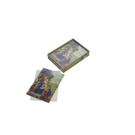 A small box featuring an image of a woman and a man, designed for Nativity-themed Christmas cards.