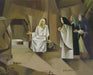 An angel greets three women at the door of the tomb. He has risen!