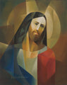 A soft halo surrounds the crown of his head in this portrait of Christ.