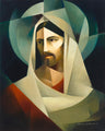Sacracubist front face portrait of Jesus Christ.