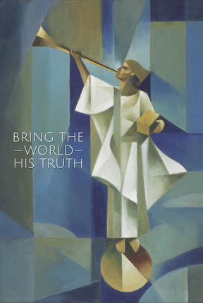 Artwork depicting a figure holding a globe, symbolizing the dissemination of truth, created by Altus Fine Arts.