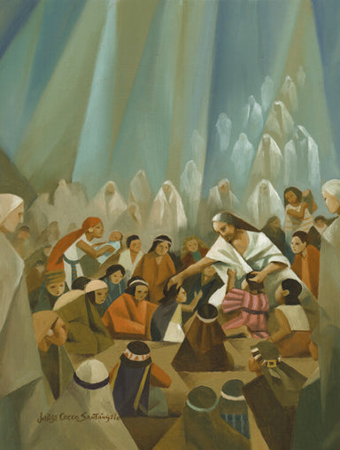 Heavenly angels look on as Christ is surrounded by children in the Americas.
