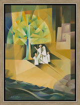 Vibrant colors: a family reaches the tree and partakes of the fruit. Art 10