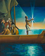 Bright colors: Nephi stands in a ship holding the glowing Liahona.