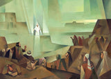 Dressed in white robes the resurrected Christ appears to a crowd in America. Art 4