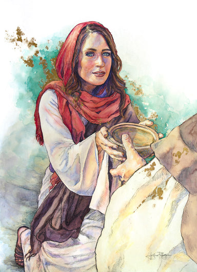 Woman giving water to Jesus. 