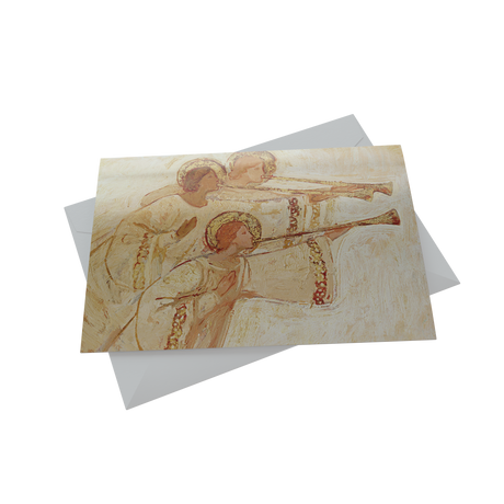 A beautifully illustrated card featuring angels playing trumpets, part of J. Kirk Richards' Boxed Christmas Cards collection.