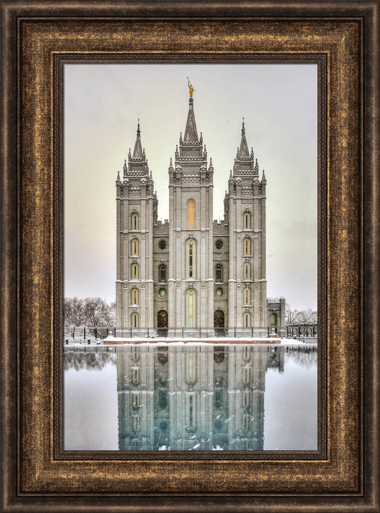 Salt Lake Temple - Snowfall Reflection by Kyle Woodbury