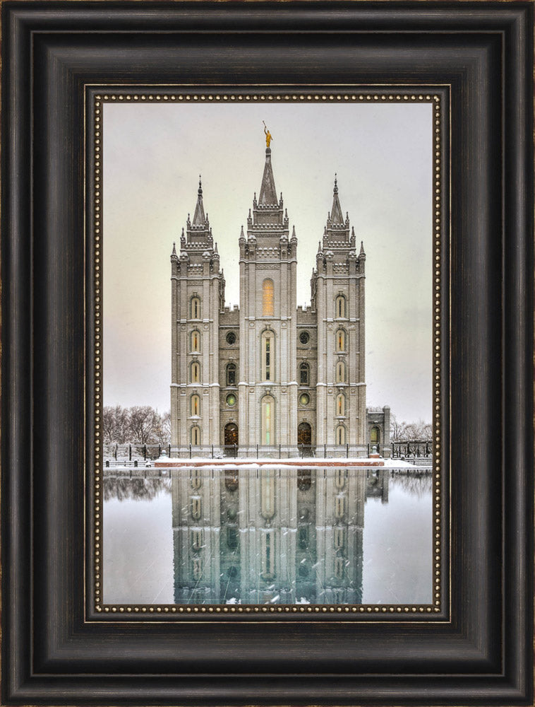 Salt Lake Temple - Snowfall Reflection by Kyle Woodbury