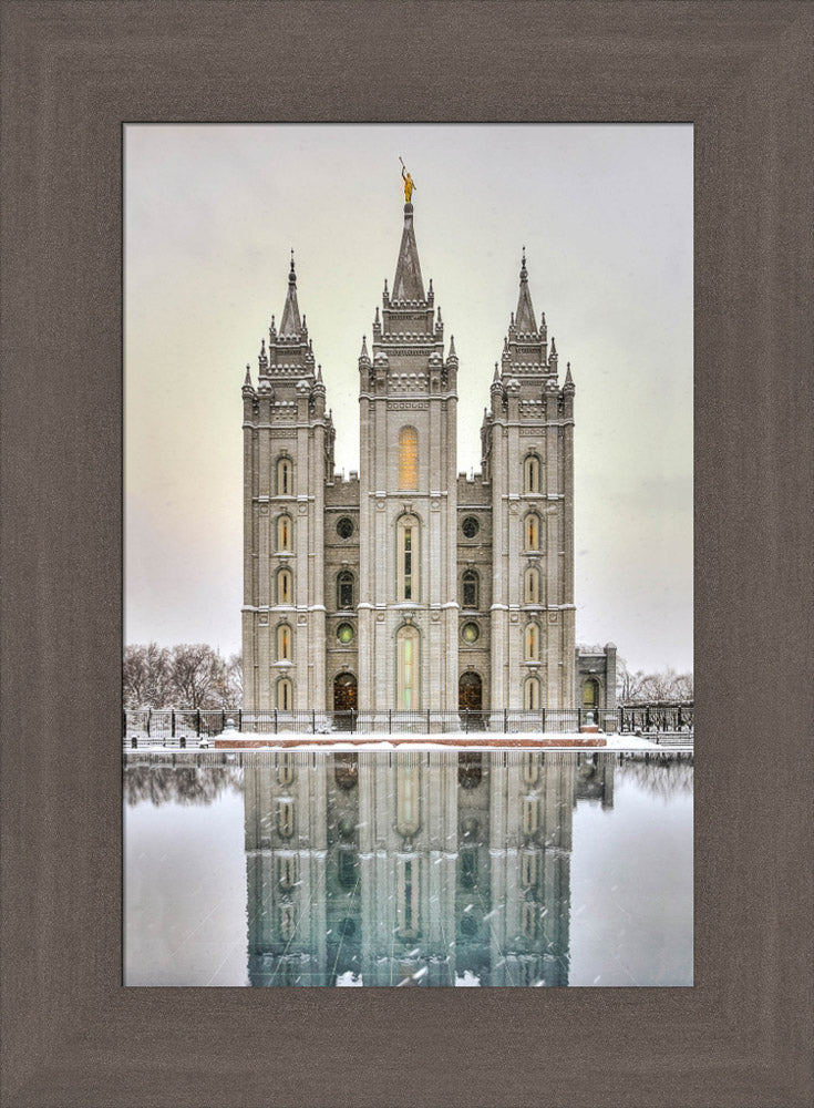 Salt Lake Temple - Snowfall Reflection by Kyle Woodbury