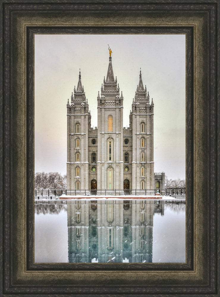 Salt Lake Temple - Snowfall Reflection by Kyle Woodbury