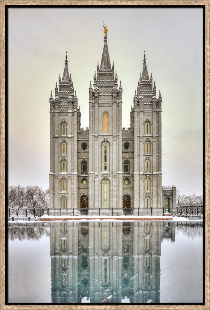 Salt Lake Temple - Snowfall Reflection by Kyle Woodbury