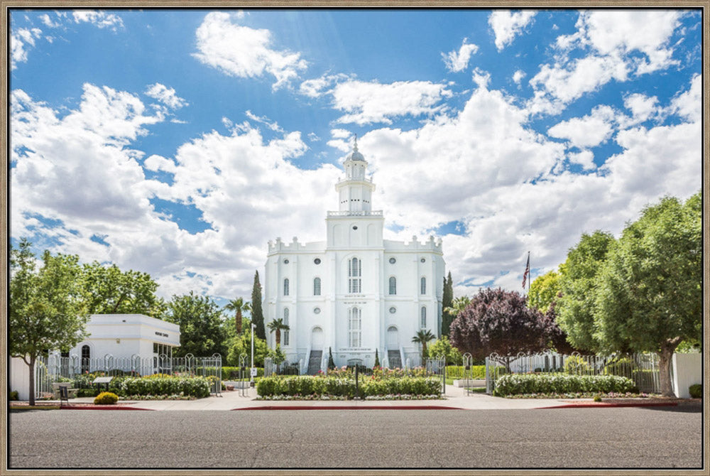 St. George Utah Temple - Blue Cloudy Skies by Lance Bertola