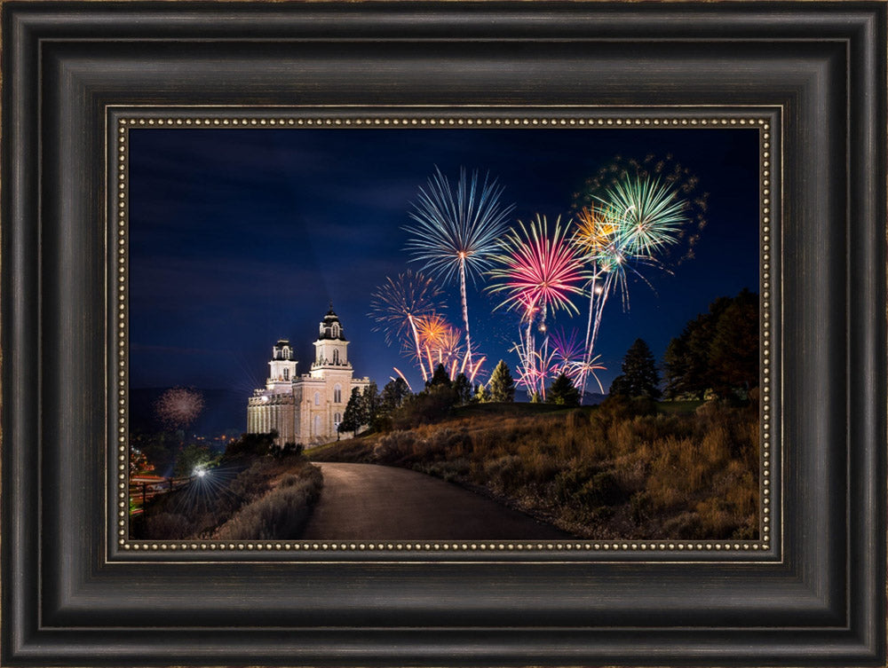 Manti Temple - Fireworks by Lance Bertola