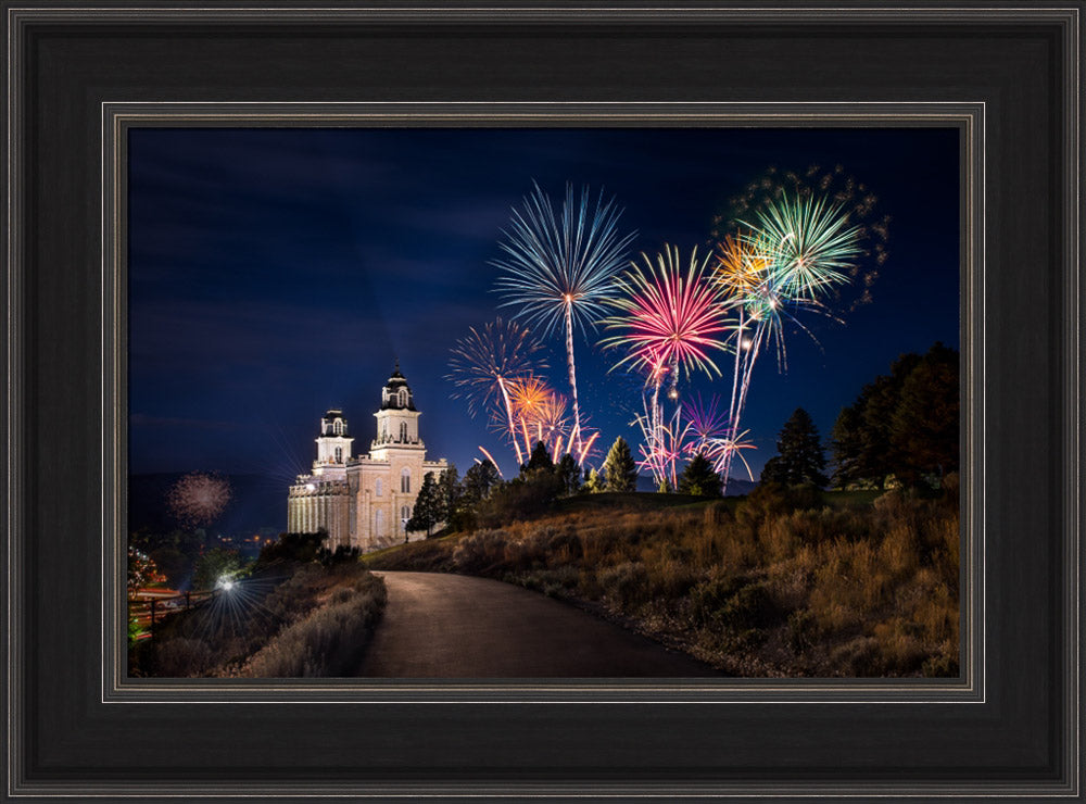 Manti Temple - Fireworks by Lance Bertola