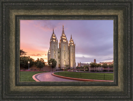 Salt Lake City Temple - Sunset Lit Pathway by Lance Bertola