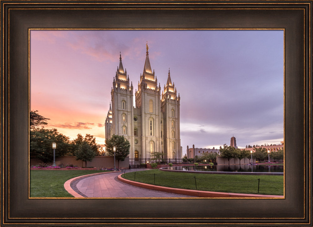 Salt Lake City Temple - Sunset Lit Pathway by Lance Bertola