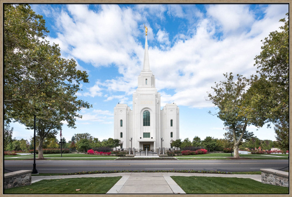 Brigham City Utah Temple - Clouds Blue Sky in the Morning by Lance Bertola