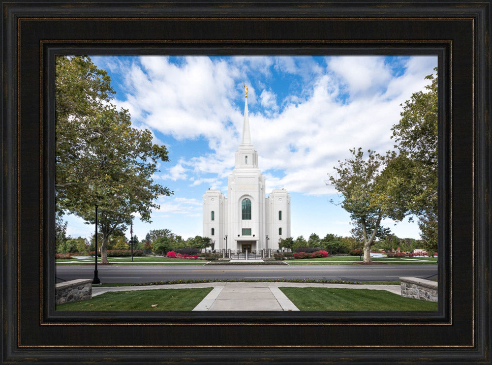 Brigham City Utah Temple - Clouds Blue Sky in the Morning by Lance Bertola