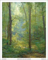 Joseph Smith kneeling in a grove of trees with a beam of light shining on him. Art 7